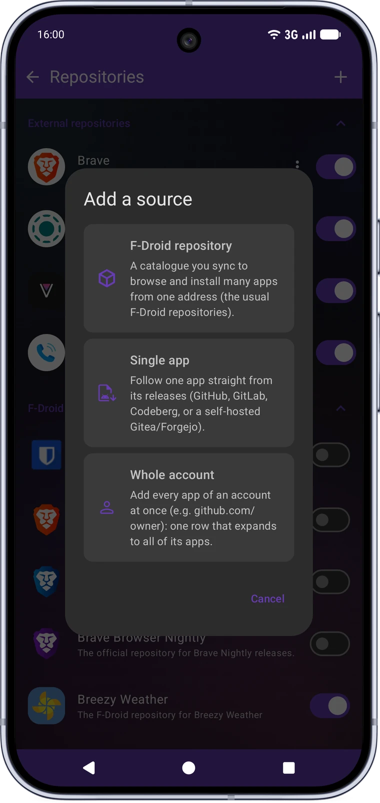 Adding a source: a repository, one app, or a whole account