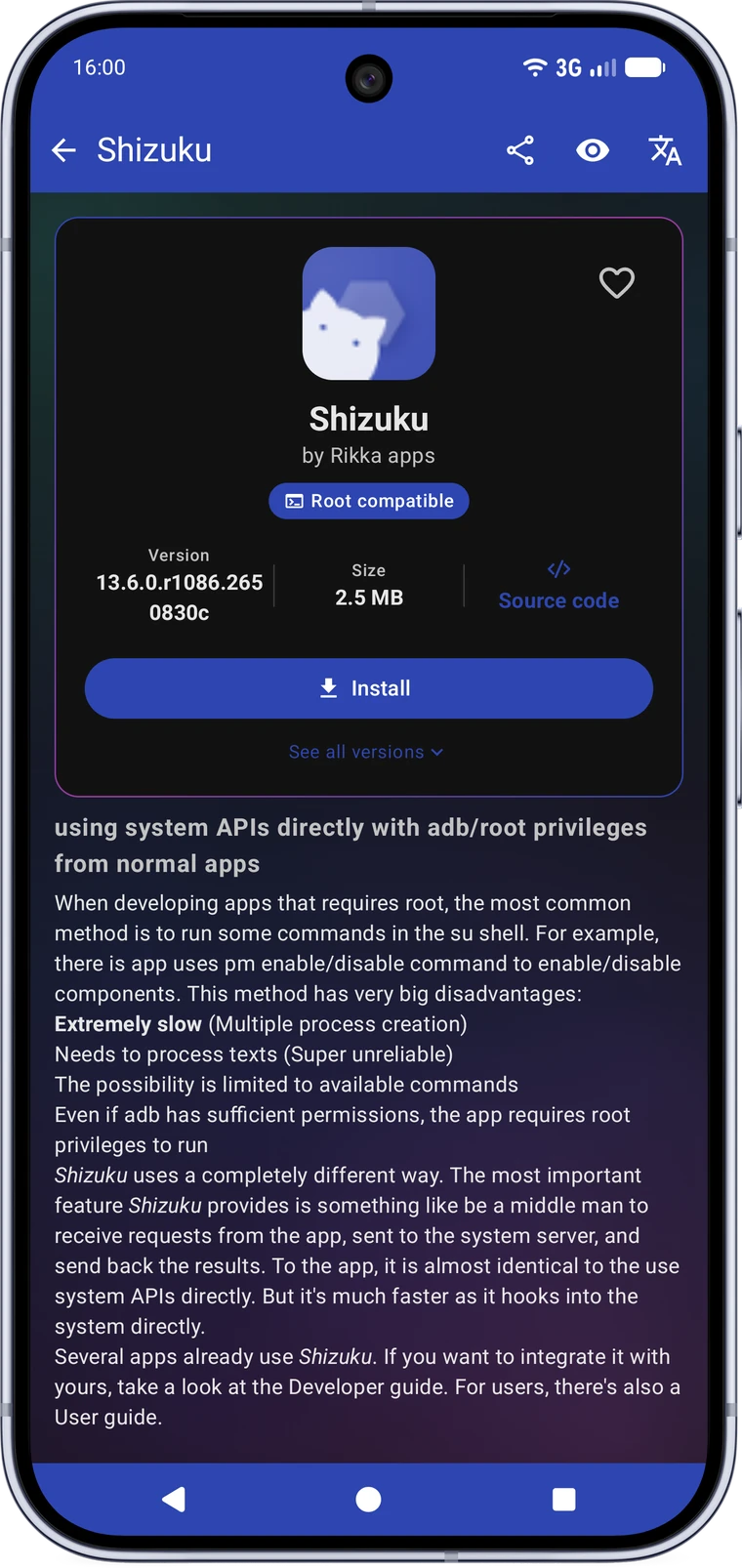 Shizuku's page in Omnify, with its README